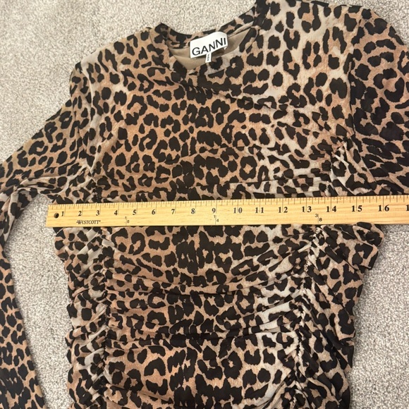 NWOT Ganni Ruched Leopard Print Mini Dress Animal Print Size EU 40 US 8 - Picture 9 of 10